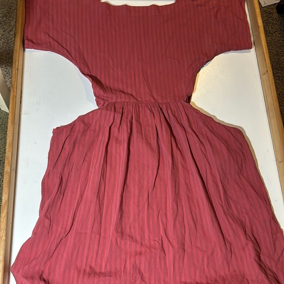 James Perse Pinstripe Dress Cottage Core Side Slits Zip Up Red Dress Sz 2 C6 - Picture 1 of 5